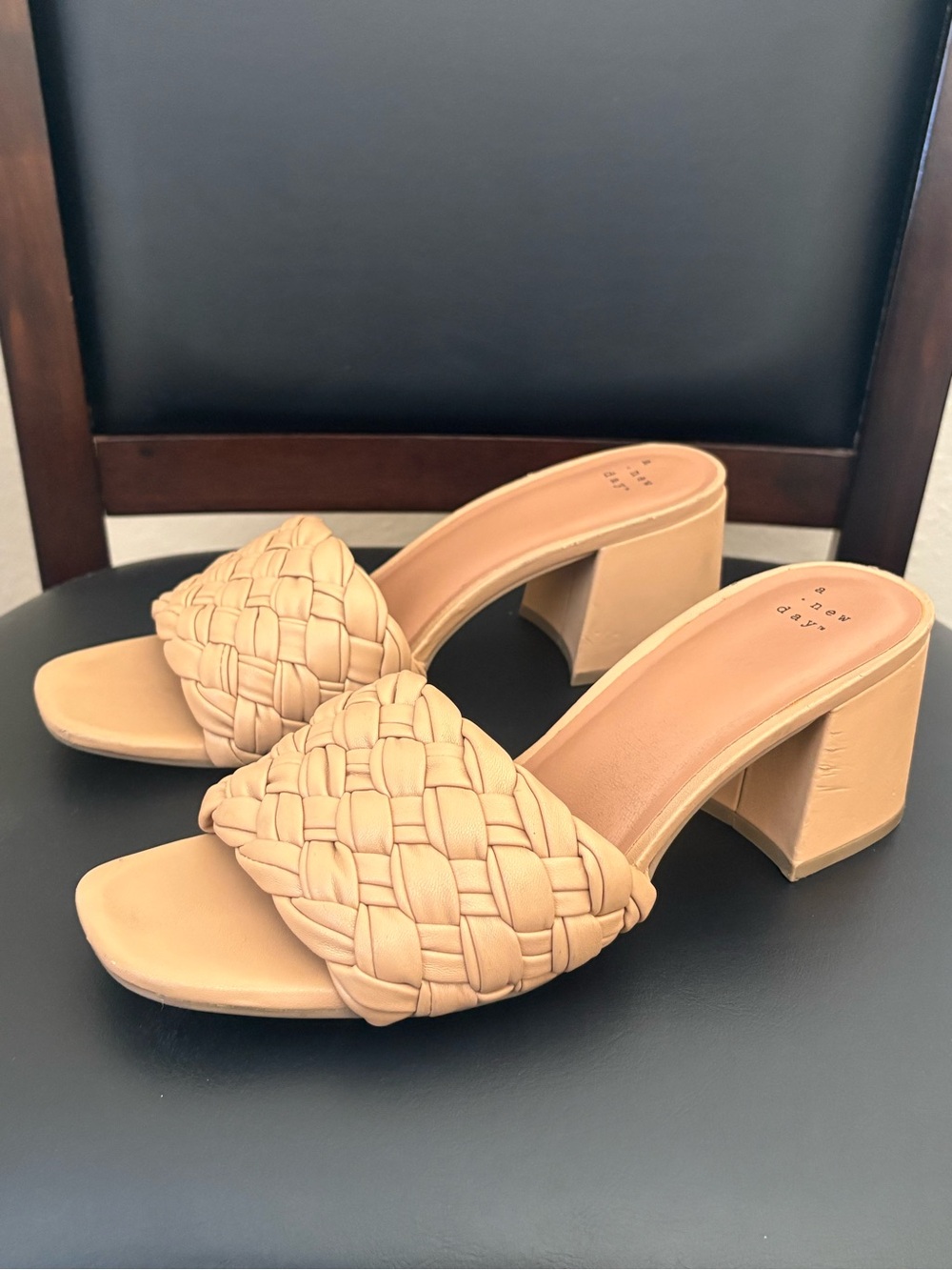 A New Day Woven Block Heel Slide Sandals - Tan